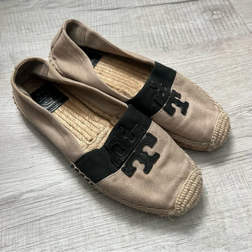 TORY BURCH WESTON ESPADRILLES Beige and Black Flats 6.5